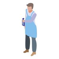 Man cleaning with spray icon, isometric style vector