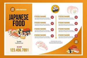 Restaurant Cafe menu, template design. Japanese food Sushi vector