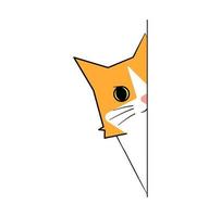 Cat Peeking Out Behind Wall Vector Illustration