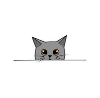 British Shorthair Cat Peeking Out Behind Wall Vector Illustration