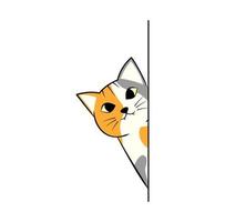 Calico Cat Peeking Out Behind Wall Vector Illustration