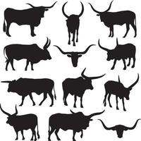 Long horn cattle animals america forest silhouette vector