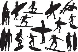 surfer silhouette set vector