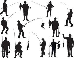 Fishing silhouette set vector
