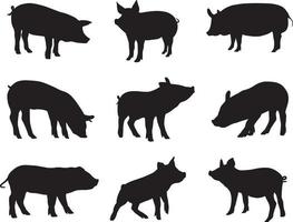 pig silhouette set vector