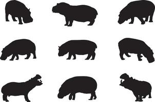 hippo silhouette set vector