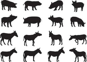 Pig and donkey silhouette vector