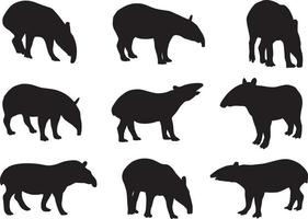 conjunto de silueta de tapir vector