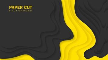 Black and yellow waves Abstract paper cut background Template design banner flyer presentations vector