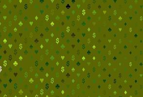 plantilla de vector verde claro con símbolos de póquer.