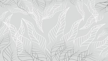 Luxury silver and white background with plants. Leaf outline. Minimal art. Vector art