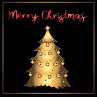 Merry Christmas greeting card. Handwriting with hand drawn holiday tree. Red letters on black background vector