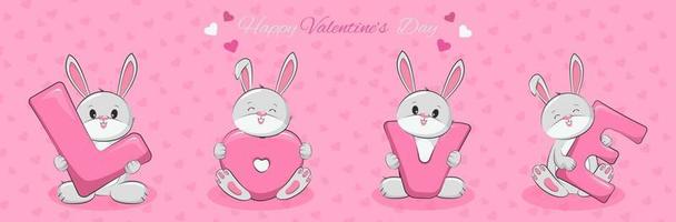 Cute bannies for valentine's day, funny banner design, and cartoon character vector