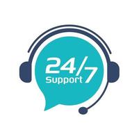 24 hour service icon.Headphone Talk Support over the phone to consult customer problems. vector