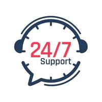 24 hour service icon.Headphone Talk Support over the phone to consult customer problems. vector