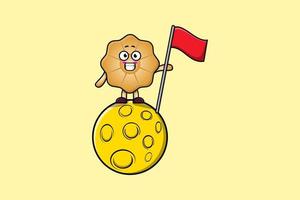Cute cartoon Cookies standing on moon with flag vector
