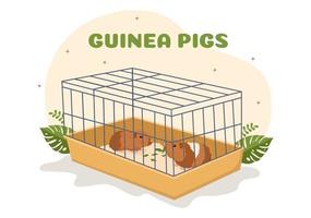 Guinea Pig Pets Hamsters Animals Breeds Suitable for Poster or Greeting Card in Flat Cute Cartoon Hand Drawn Templates Illustration vector