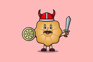 galletas de dibujos animados lindo pirata vikingo con espada vector