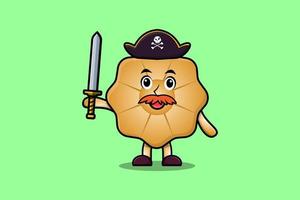 pirata de galletas de dibujos animados lindo con espada vector