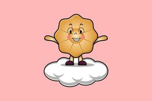 lindo personaje de dibujos animados de galletas de pie en la nube vector