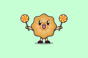 lindo personaje de dibujos animados de galletas con caramelos de piruleta vector