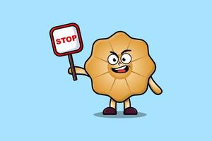 Cute Cartoon mascot Cookies with stop sign board vector