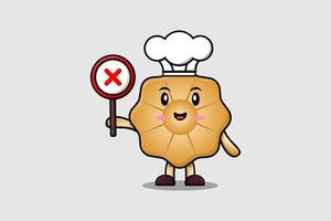 cute cartoon Cookies chef holding wrong sign board vector