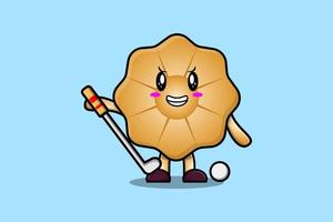 lindo personaje de dibujos animados de galletas jugando al golf vector