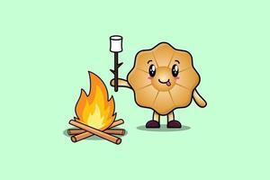 lindo personaje de dibujos animados galletas quema malvavisco vector