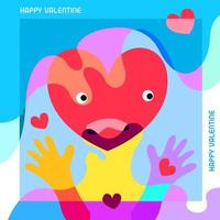 Happy valentine greeting card with colorful cute love cartoon design and background vector