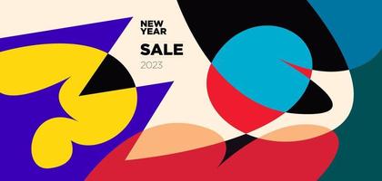 New year sale 2023 design template with fluid geometric colorful abstract vector