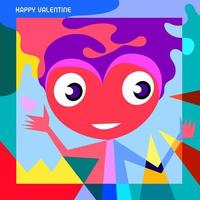 Happy valentine greeting card with colorful cute love cartoon design and background vector