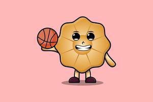 personaje de galletas de dibujos animados lindo jugando baloncesto vector