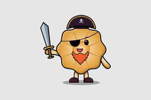 pirata de galletas de dibujos animados lindo con espada vector