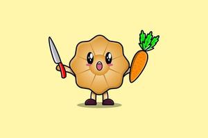 Cute cartoon Cookies holding knife and carrot vector