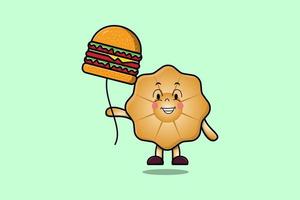 Cute cartoon Cookies floating with burger balloon vector