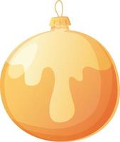 Christmas Golden traditional ball with drips in realistic cartoon style. vector