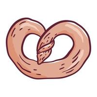 Vector doodle isolated illustration on white background. Cartoon roll or pretzel. Delicious bread in sketch style.