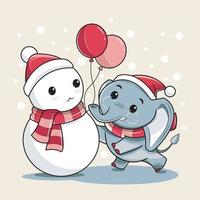 Cute elephant and snowman with balloon vector illustration pro download