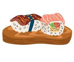 juego de sushi comida asiática. perfecto para la cafetería del restaurante y los menús impresos. dibujo a mano vectorial ilustración de dibujos animados. vector