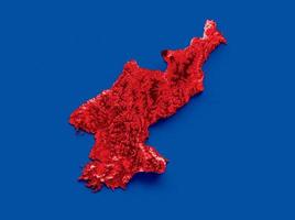 North Korea map with the flag Colors Blue and Red Shaded relief map 3d illustration photo