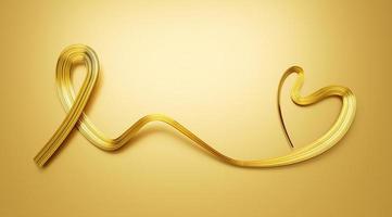 Gold ribbon as symbol of childhood cancer awareness Heart made with Golden ribbon 3d illustration photo