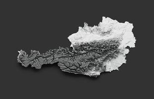 Austria Map Flag Shaded relief black and white Color Height map on white Background 3d illustration photo