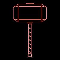 Neon thor's hammer Mjolnir red color vector illustration image flat style