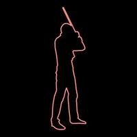 Neon man with bandana on his face that hides his identity man holds stick in hand Concept of rebellion Concept protest and danger red color vector illustration image flat style