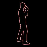 Neon man with gun Hazard concept red color vector illustration image flat style