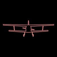 Neon airplane view with front Light aircraft civil Flying machine red color vector illustration image flat style