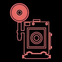 Neon retro camera Vintage photo camera face view red color vector illustration image flat style