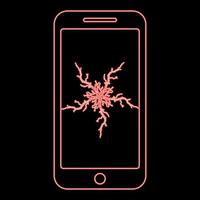 Neon smartphone with crash touch screen red color vector illustration image flat style
