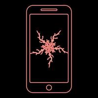 Neon smartphone with crash touch screen red color vector illustration image flat style